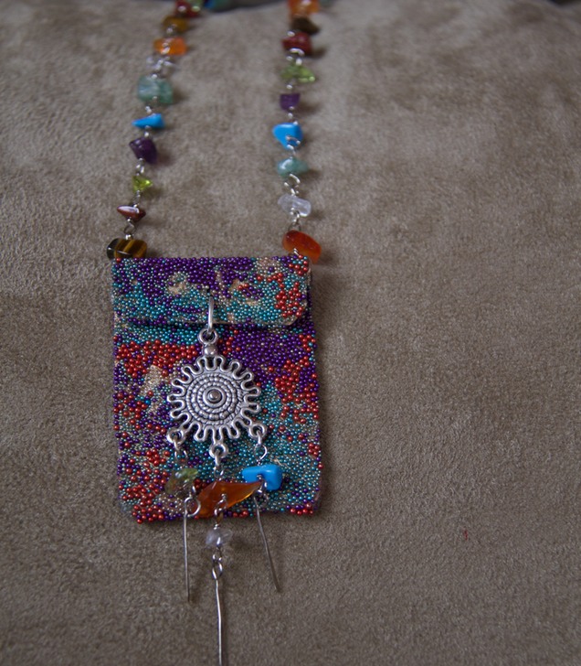 Multi-Colored Amulet Bag with Multi-Stone Chain